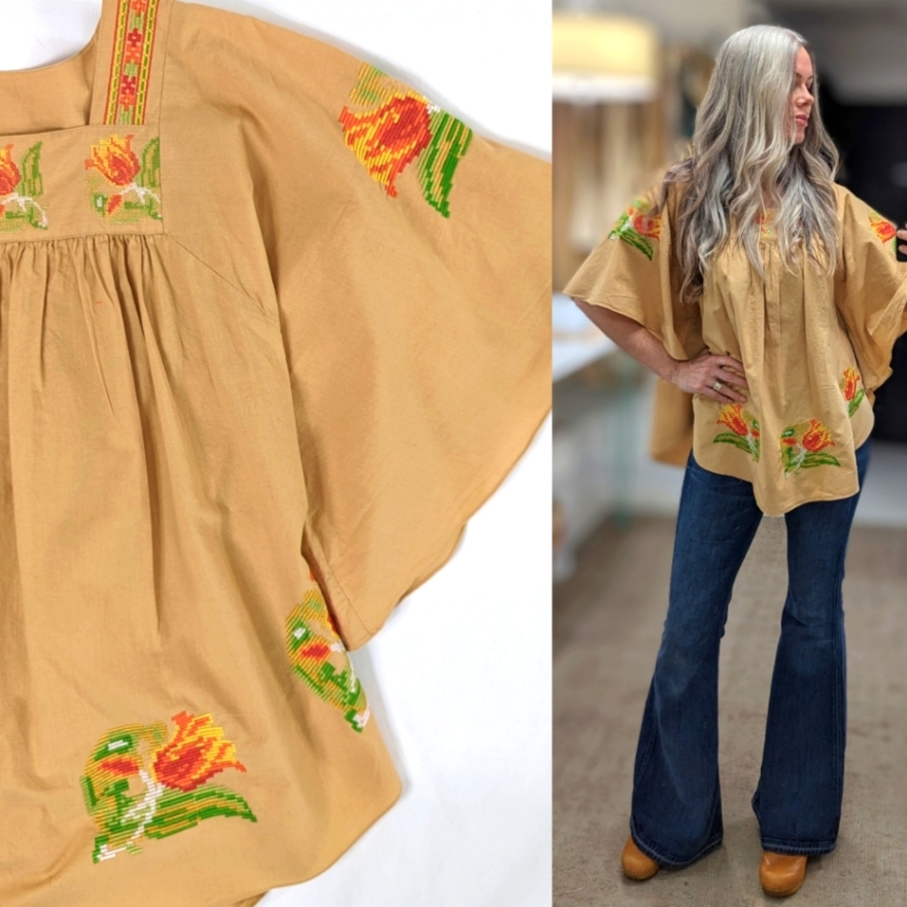 Embroidered Tan Blouse